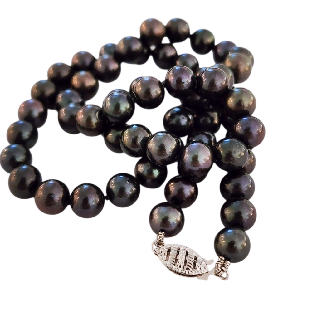 Pearl necklace 925 sterling silver filigree clasp blueberry pearls A0071 -Q5